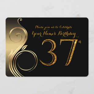 37th,Birthday Invitation,Number Glitter Gold,Photo Invitation