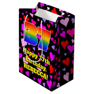 37th Birthday: Loving Hearts Pattern, Rainbow # 37 Medium Gift Bag