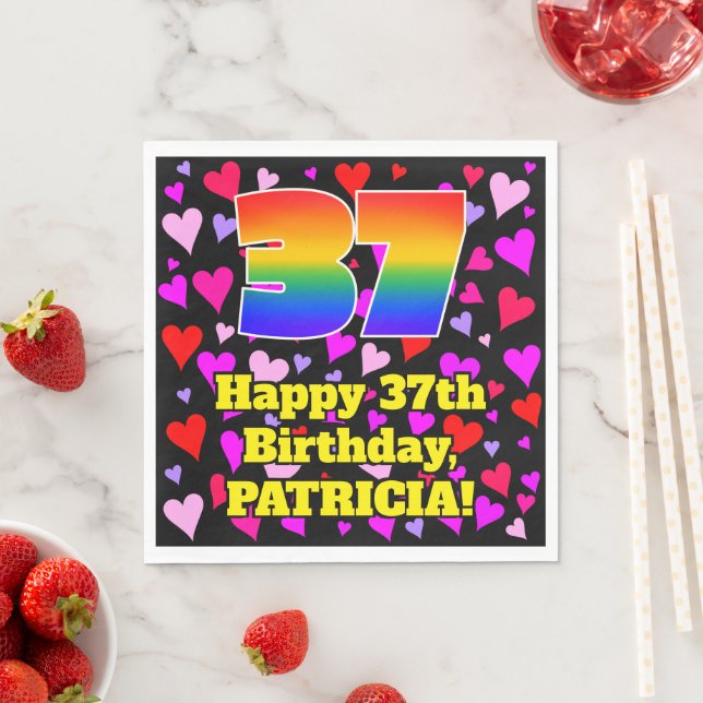 37th Birthday: Loving Hearts Pattern, Rainbow # 37 Napkin (Insitu)