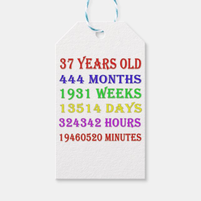 37th Birthday Milestones Gift Tags (Front)