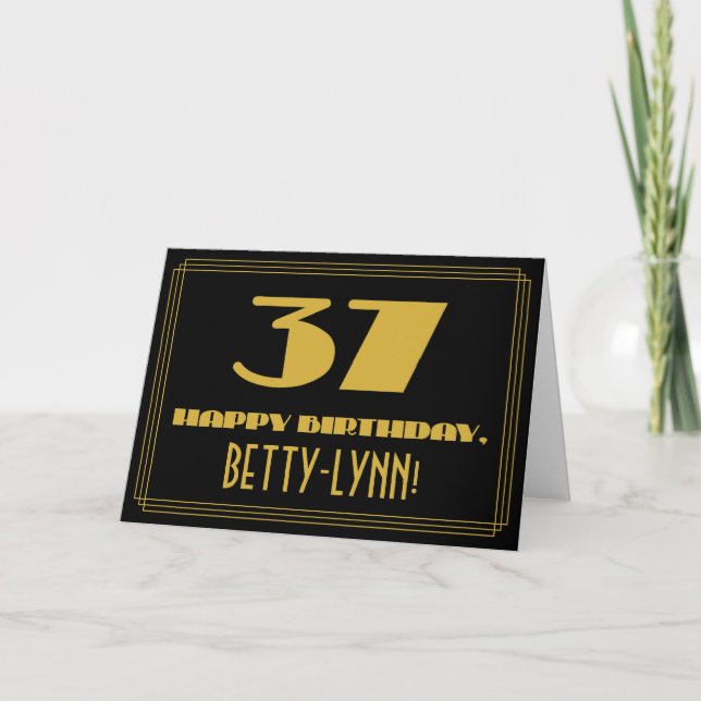 37th Birthday: Name + Art Deco Inspired Look "37" Card (Front)