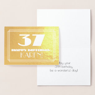 37th Birthday: Name + Art Deco Inspired Look "37" Foil Card