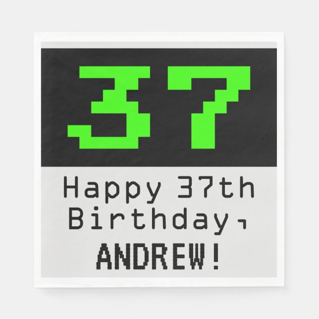37th Birthday - Nerdy / Geeky Style "37" & Name Napkin (Front)