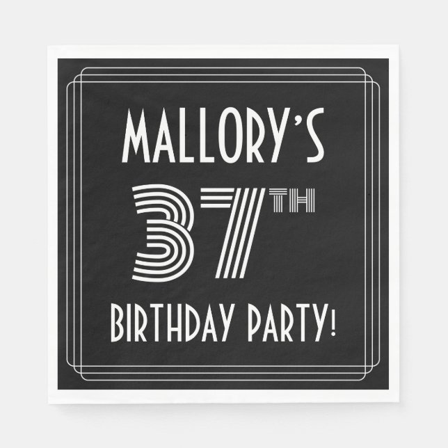 37th Birthday Party: Art Deco Style + Custom Name Napkin (Front)