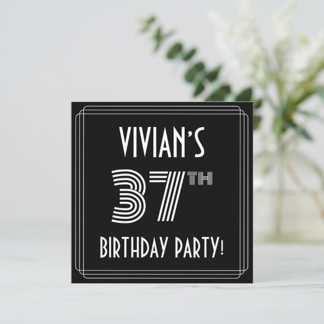 37th Birthday Party: Art Deco Style w/ Custom Name Invitation (Standing Front)