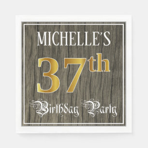 37th Birthday Party — Faux Gold & Faux Wood Looks Napkin
