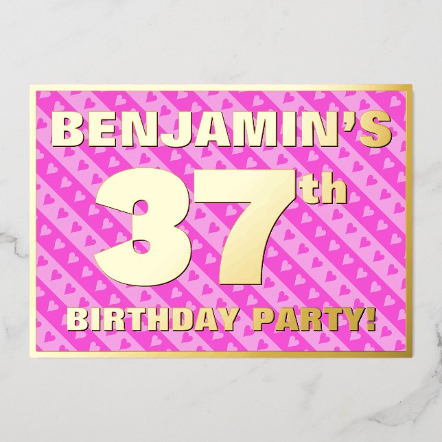 37th Birthday Party — Fun Pink Hearts and Stripes (Front)