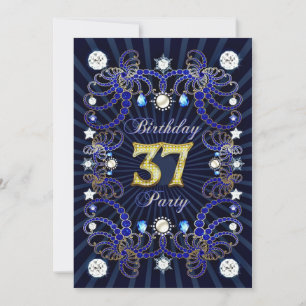 37th birthday party invite with masses of jewels