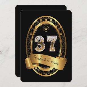 37th,birthday party woman man,elegant colour invitation