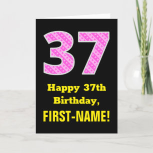 37th Birthday: Pink Stripes and Hearts "37" + Name Card