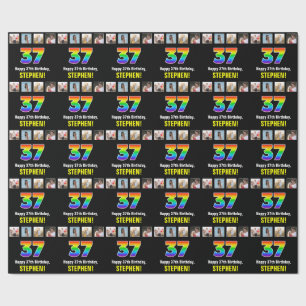 37th Birthday: Rainbow “37“; Custom Photos & Name Wrapping Paper
