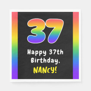 37th Birthday: Rainbow Spectrum # 37, Custom Name Napkin