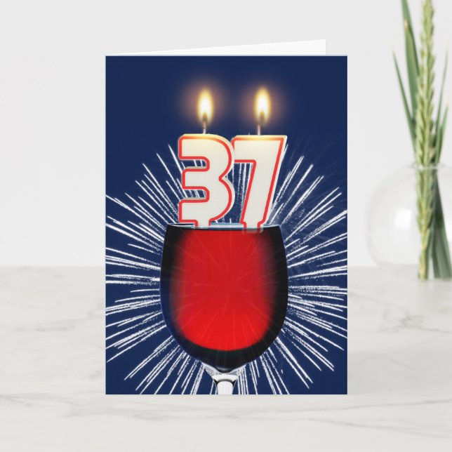 37th Birthday with wine and candles Card (Front)