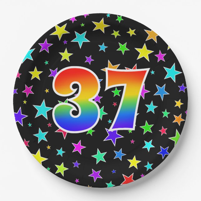 37th Event: Bold, Fun, Colourful Rainbow 37 Paper Plate (Front)