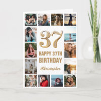 37th Happy Birthday Gold and White Photo Collage