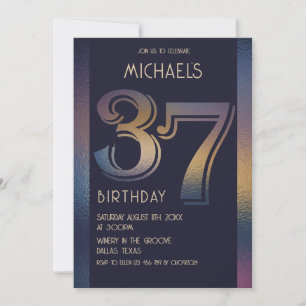 37th modern dark purple and gold birthday invitation