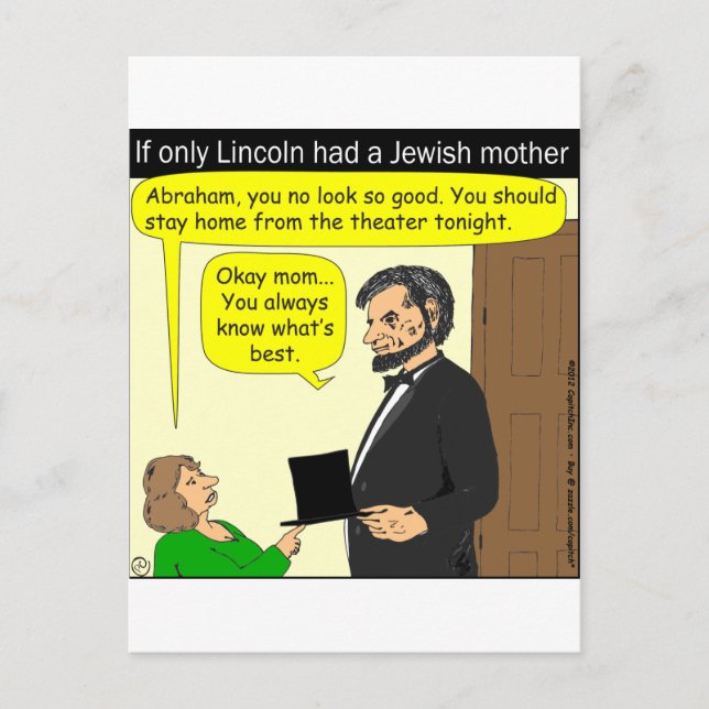 381 Abe Lincoln Needed a Jewish Mother - Cartoon Postcard (Front)
