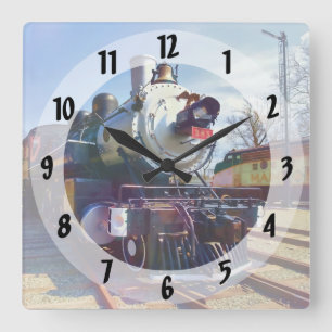385 Steam Locomotive Square Wall Clock