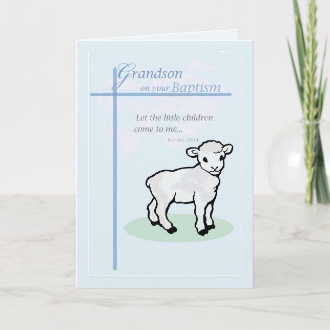 3877 Grandson Baptism Boy Lamb Card (Front)