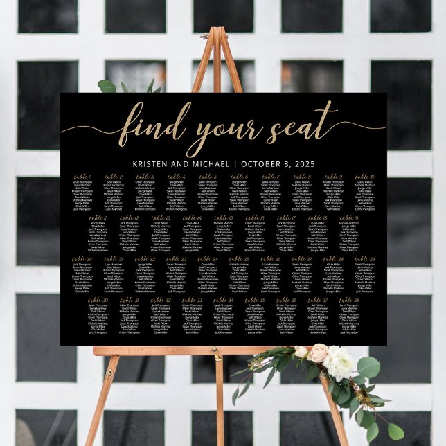 38 Tables Find Your Seat Black Seating Chart Plan (Creator Uploaded)