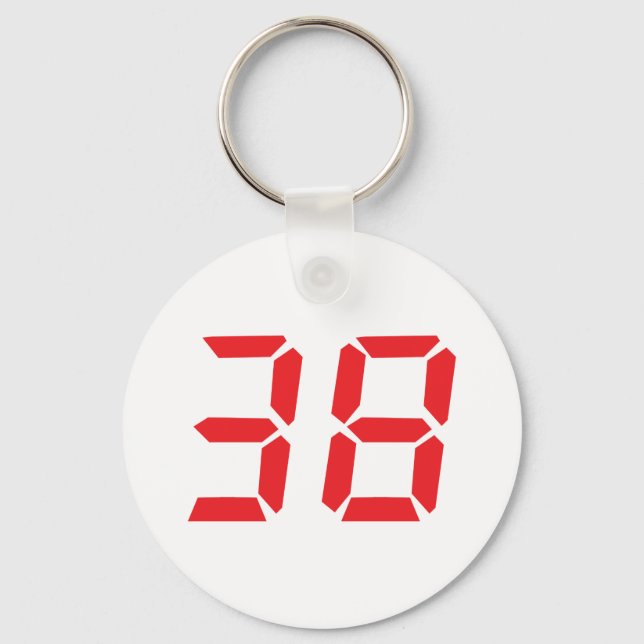 38 thirty-eight red alarm clock digital number key ring (Front)