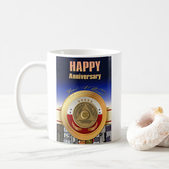 38 Year CUSTOM NAME AA Coin You're A Winner Coffee Mug (With Donut)