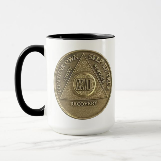 38 Year CUSTOM NAME Sober Coin Anniversary Mug (Left)