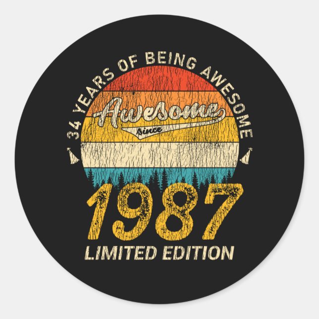 38 Year Old 1987 Retro Awesome 38th Birthday Gift Classic Round Sticker (Front)