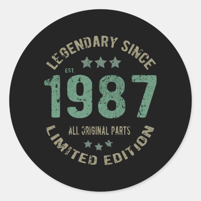 38 Year Old Bday 1987 Legend 38th Birthday Gift Classic Round Sticker (Front)