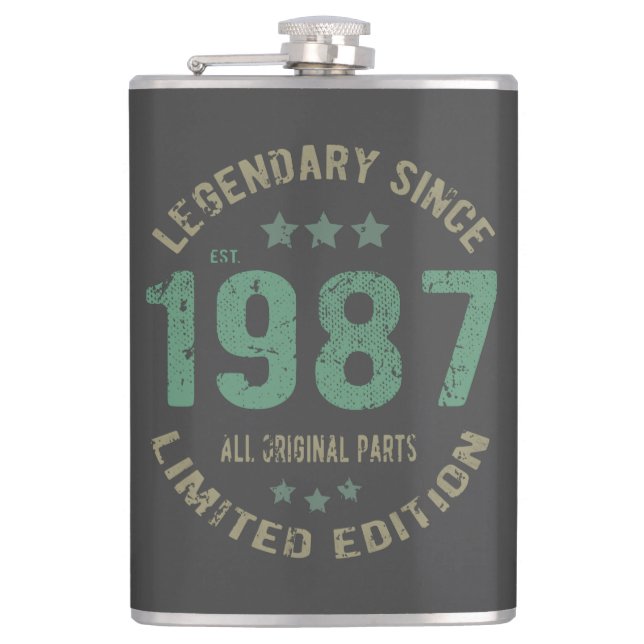 38 Year Old Bday 1987 Legend 38th Birthday Gift Hip Flask (Front)
