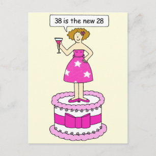 38th Birthday Age Humour Lady on a Giant Cake Postcard