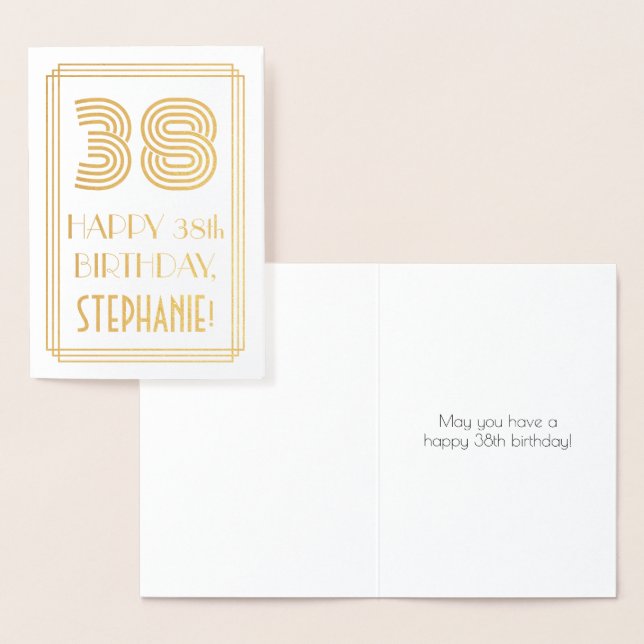 38th Birthday - Art Deco Inspired Look "38" & Name Foil Card (Display)