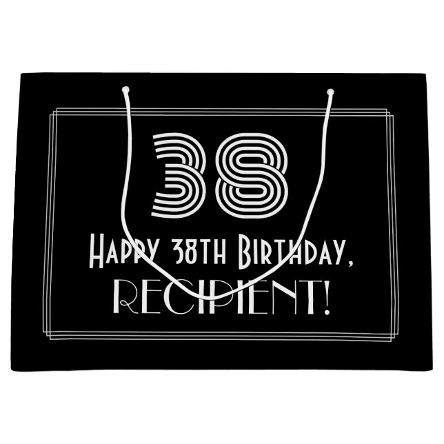 38th Birthday — Art Deco Inspired Look "38" & Name Large Gift Bag (Front)
