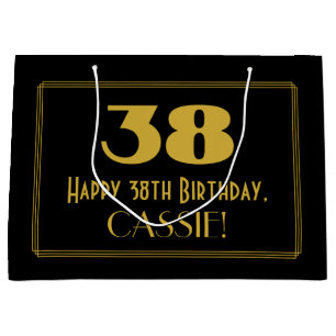 38th Birthday — Art Deco Inspired Look "38" & Name Large Gift Bag