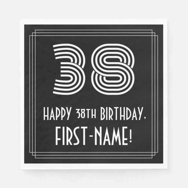 38th Birthday: Art Deco Inspired Look "38" + Name Napkin (Front)