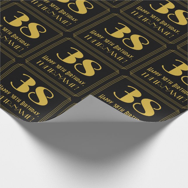 38th Birthday ~ Art Deco Inspired Look "38", Name Wrapping Paper (Corner)