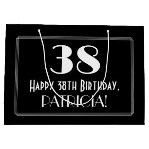 38th Birthday: Art Deco Inspired Style "38", Name Large Gift Bag