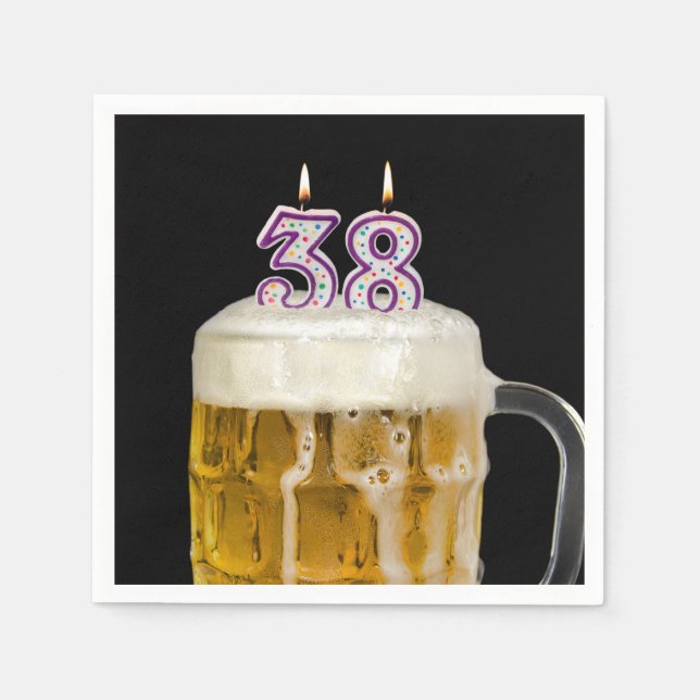38th Birthday Beer on black Napkin (Front)