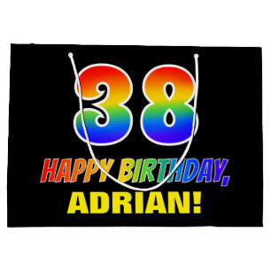 38th Birthday: Bold, Fun, Simple, Rainbow 38 Large Gift Bag