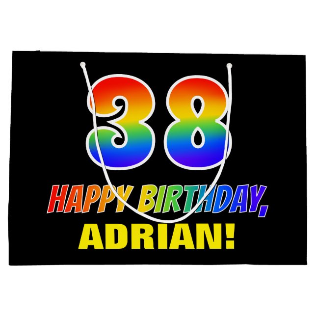 38th Birthday: Bold, Fun, Simple, Rainbow 38 Large Gift Bag (Back)