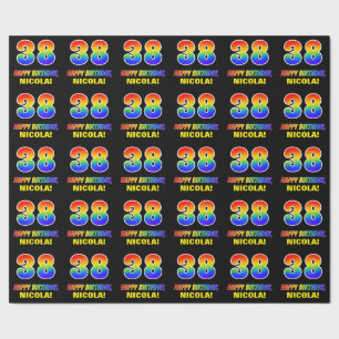 38th Birthday: Bold, Fun, Simple, Rainbow 38 Wrapping Paper