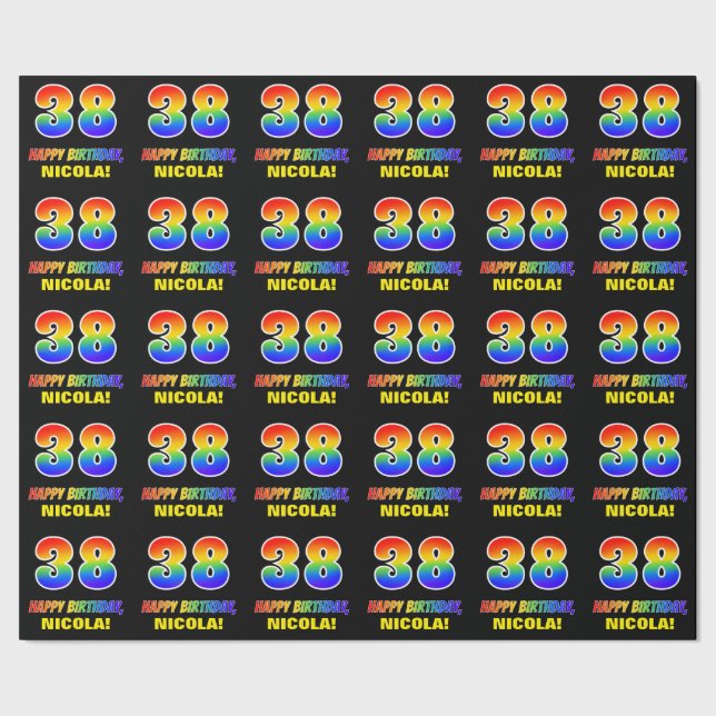 38th Birthday: Bold, Fun, Simple, Rainbow 38 Wrapping Paper (Seam)