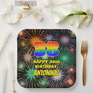38th Birthday: Colourful, Fun Celebratory Firework Paper Plate