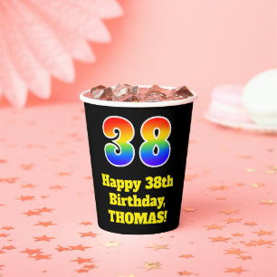 38th Birthday: Colourful, Fun, Exciting, Rainbow 3 Paper Cups