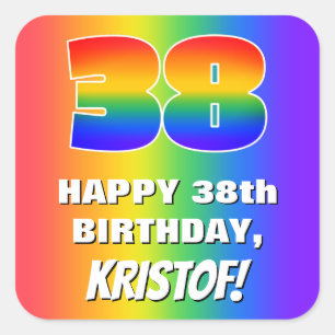 38th Birthday: Colourful, Fun Rainbow Pattern # 38 Square Sticker