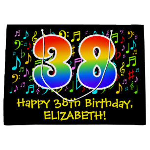 38th Birthday - Colourful Music Symbols, Rainbow 3 Large Gift Bag
