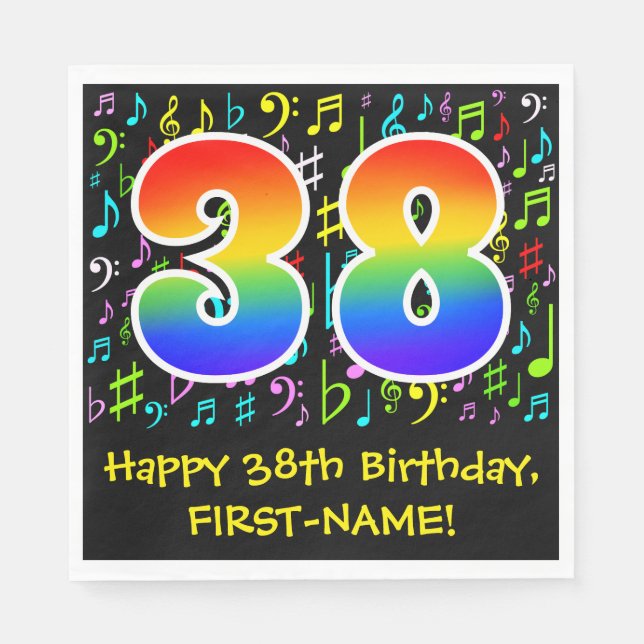 38th Birthday - Colourful Music Symbols, Rainbow 3 Napkin (Front)