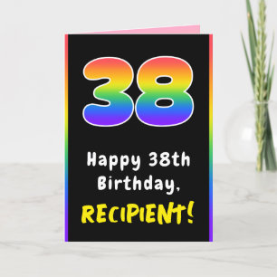 38th Birthday: Colourful Rainbow # 38, Custom Name Card