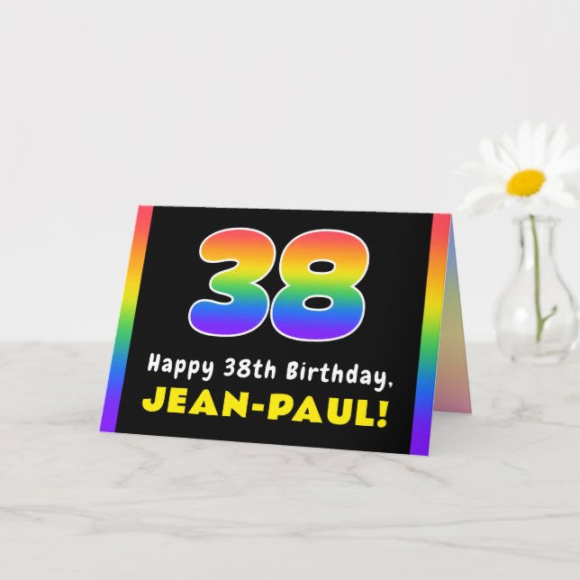 38th Birthday: Colourful Rainbow # 38, Custom Name Card (Small Plant)