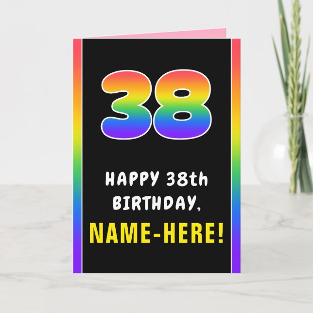 38th Birthday: Colourful Rainbow # 38, Custom Name Card (Front)